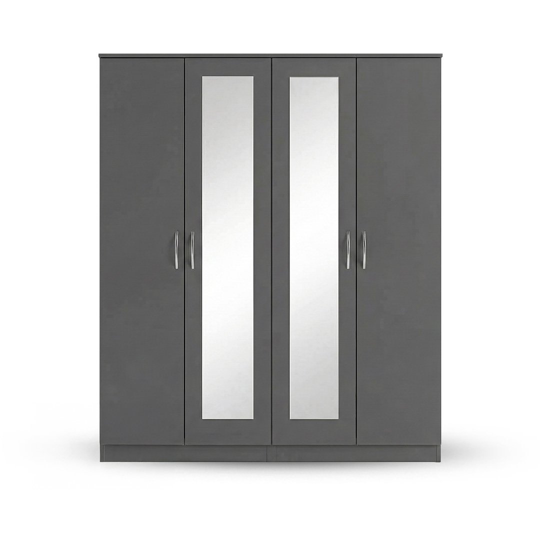 1 Graphite Grey 4-Door Mirror Wardrobe - Image 1