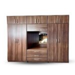 Teak Brown Dressing Wardrobe with Mirror & Drawer Storage