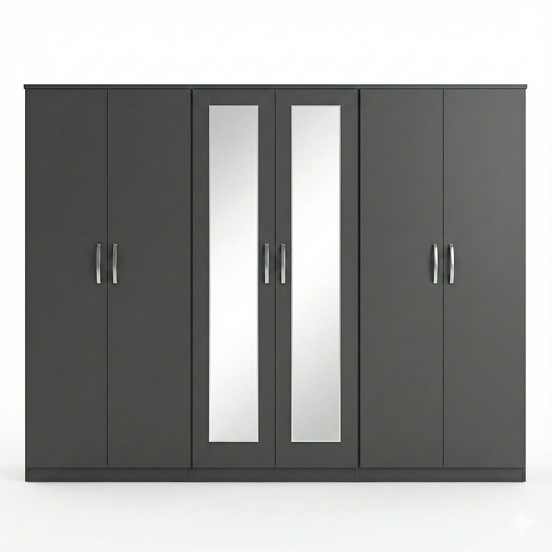 1 Slate Grey 5-Door Mirror Wardrobe - Image 1