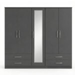 Charcoal Grey 5-Door Mirror Wardrobe with Bottom Drawers