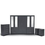 Ebony Black Mirror Wardrobe Set with Drawer Units