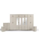 Ivory Oak Complete Mirror Wardrobe Set with Drawer Units