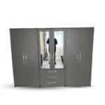 Slate Grey 6-Door Mirror Wardrobe with Central Drawers
