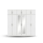 Pearl White 6-Door Mirror Wardrobe with Top Storage