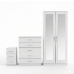 Pure White Mirror Wardrobe Set with Drawer Units