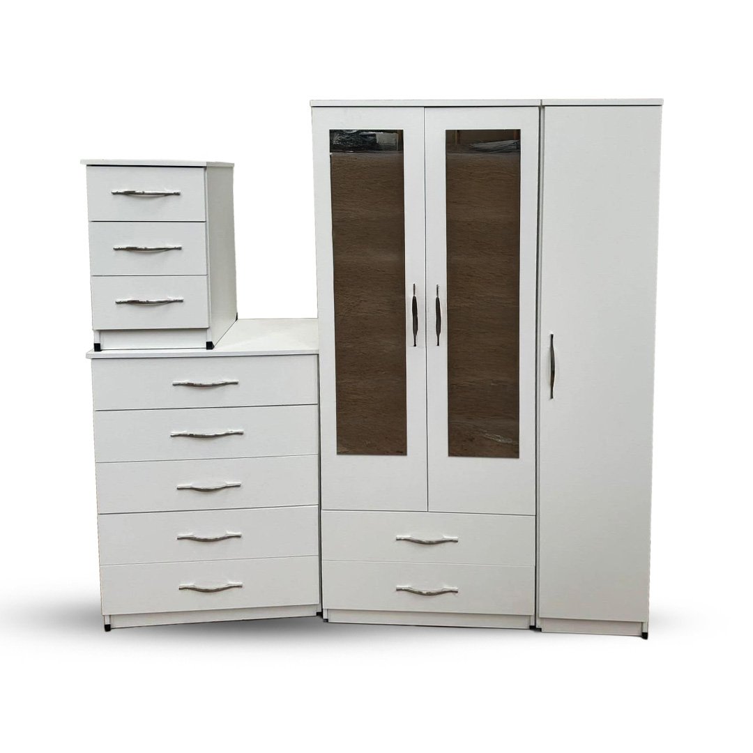 1 Pure White Mirror Wardrobe with Multi-Drawer Storage Unit - Image 1