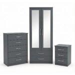 Graphite Grey Mirror Wardrobe Set with Drawer Chests