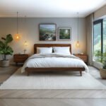 Modern Walnut Wooden Bed with Minimalist Design
