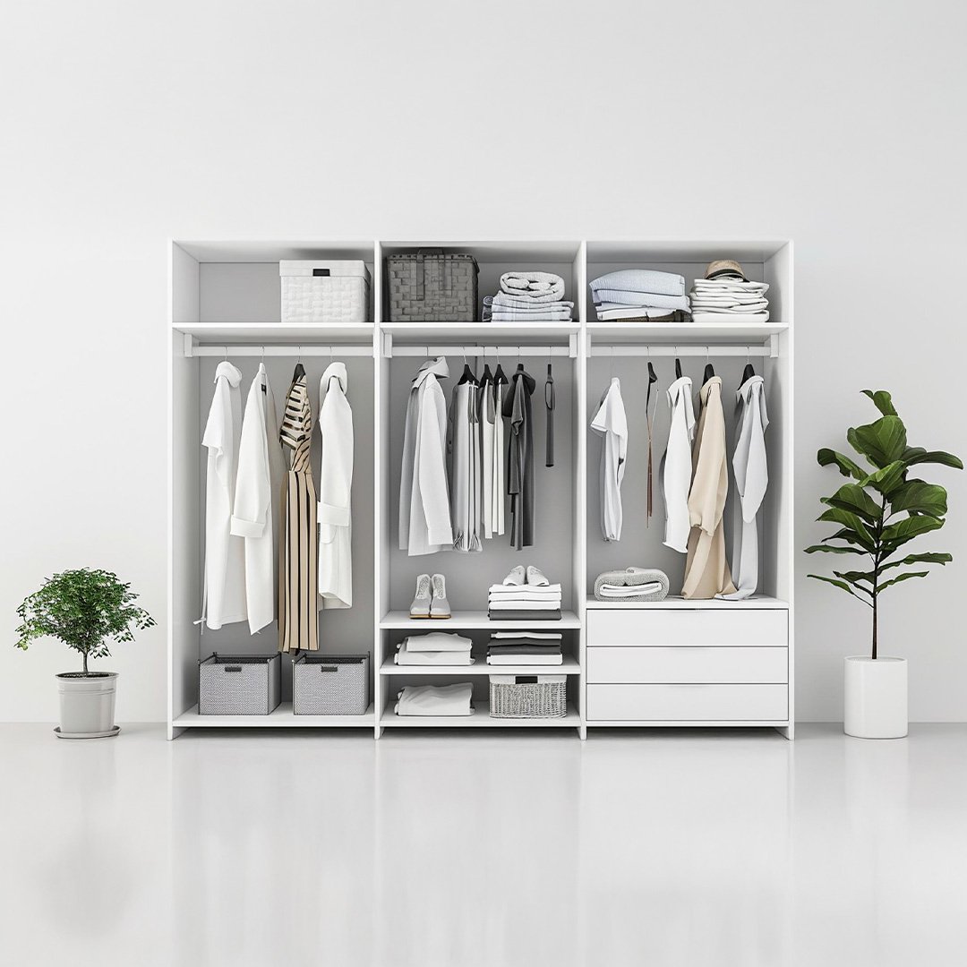 2 Minimal White Open Closet with Drawer - Image 1