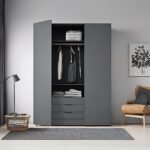 Matte Grey Compact Wardrobe with Drawers