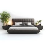 Modern Black Platform Bed with Side Tables
