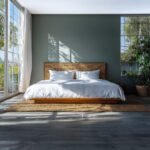 Natural Wood Low Bed with Cane Headboard