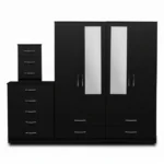 2-HALF MIRROR WITH 4-BOTTOM DRAWERS 4 DOOR WARDROBE SET (Assembled)